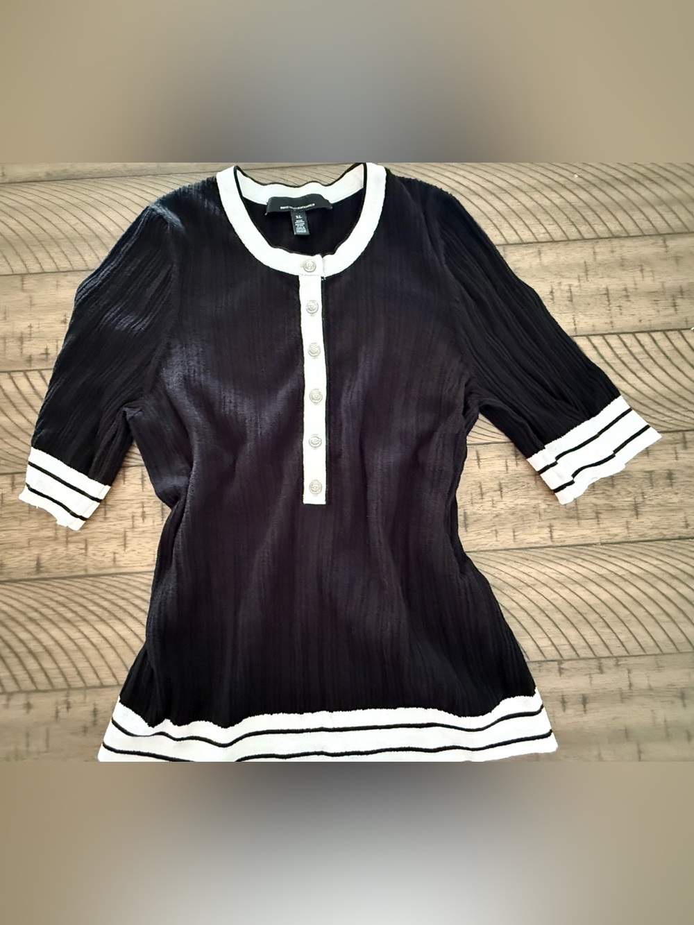 White House Black Market Black Top with White Trim and Button Placket